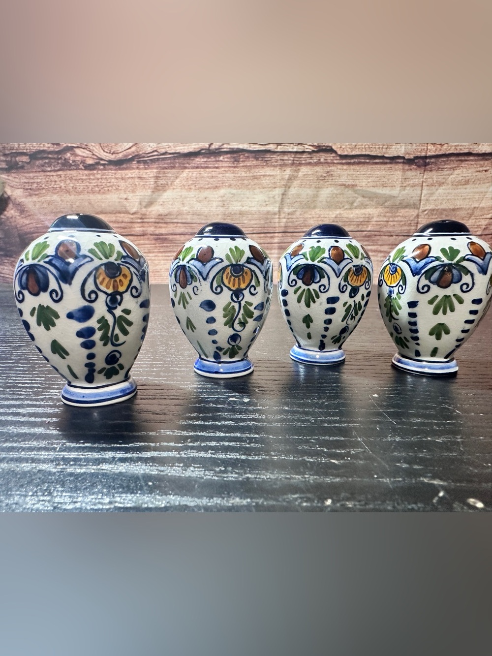 vintage Mexican hand-painted majolica ceramic salt and pepper shakers